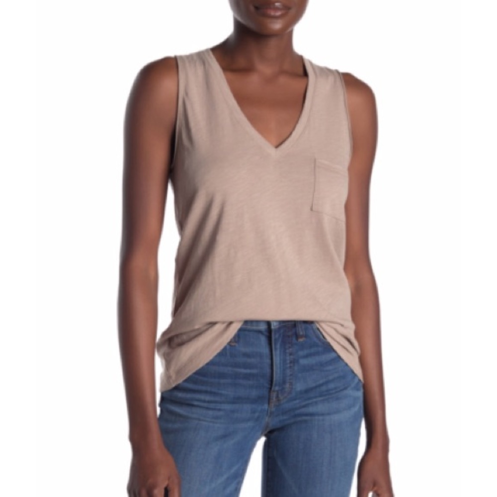 Madewell Whisper Cotton V-Neck Pocket Tank | Size S - Picture 1 of 6